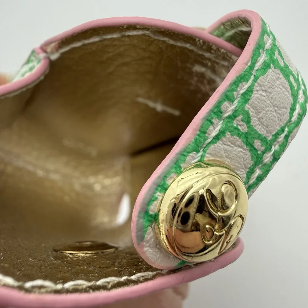 Lilly Pulitzer faux leather wireless earbud case in the Spearmint Caning Print